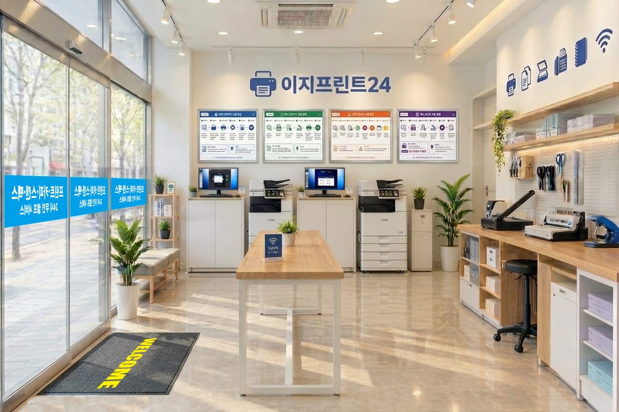 이지프린트24 독립형 무인 프린트카페 매장 예시